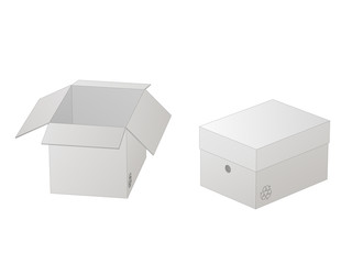 Two beautiful realistic white carton paper boxes vector with outlines on white background.