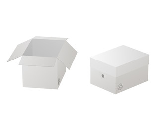 Two beautiful realistic white carton paper boxes vector on white background.