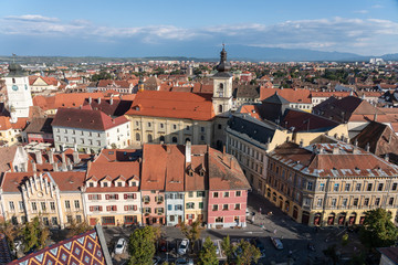 Fototapeta premium Aerial View Of Sibiu City Skyline In Romania
