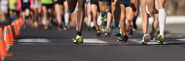 Marathon running race, large group of runners