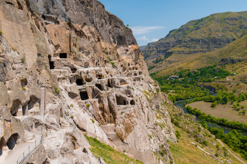 Vardzia cave monastery complex and river valley, Lesser Caucasus, Georgia
