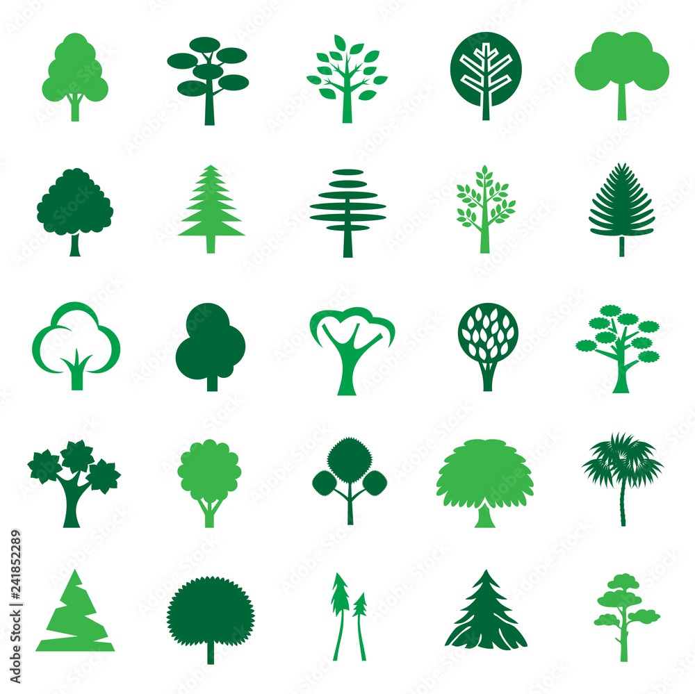 Poster trees color icon set on white background for graphic and web design, modern simple vector sign. inte