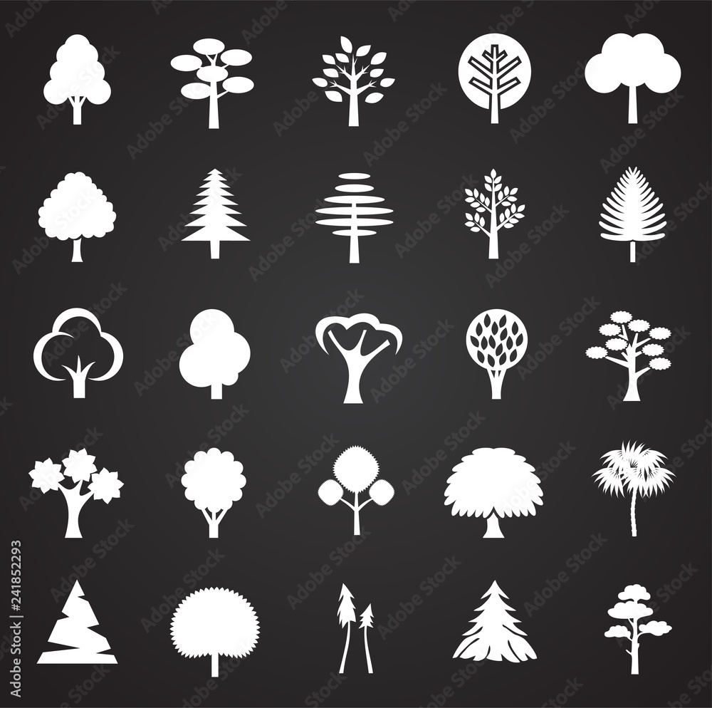Poster trees icon set on black background for graphic and web design, modern simple vector sign. internet c
