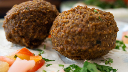 Typical Lebanese dish with falafel and vegetables