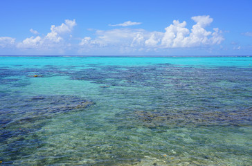 Many shades of blue in the Moorea Lagoon in French Polynesia