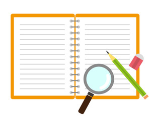 虫メガネ　ノート　レンズ　筆記用具　ルーペ　ベクター