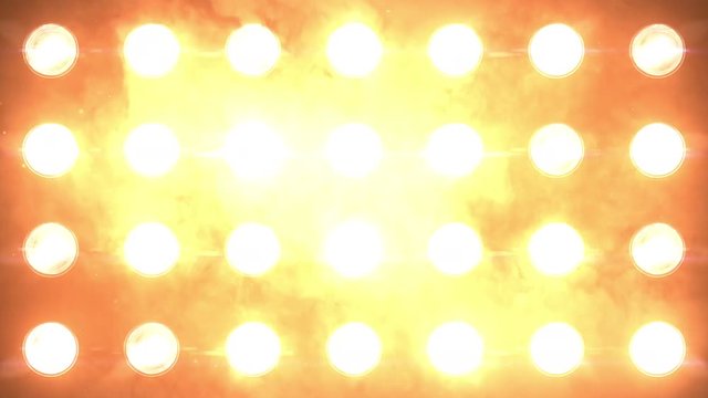 Floodlights Flashing Amber Looped Close up. Orange flashing Lights Wall close up with smoke and particles. Looped Animation. Stage lights. Close-up. VJ Floodlight Lights Flashing Wall. Shiny lights