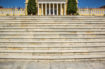 symmetry marble European architecture palace with white stairs on foreground 