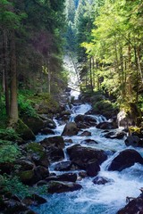 Obraz premium waterfall landscape forest in trentino with dolomiti mountain
