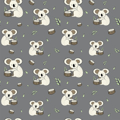 Cute bear koala doodle seamless pattern. Vector background with koalas can be used for baby textile, tshirt, wallpapers, posters and more.