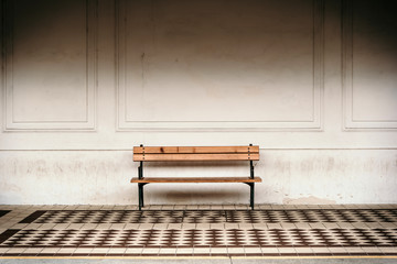 Lonely bench near a station.