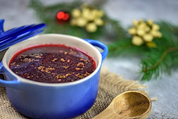 Traditional Polish soup made of red beetroot - red borsch