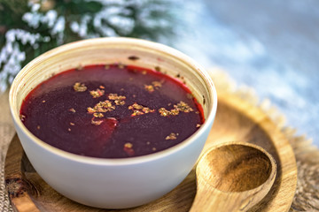 Traditional Polish soup made of red beetroot - red borsch - christmas or easter decorations