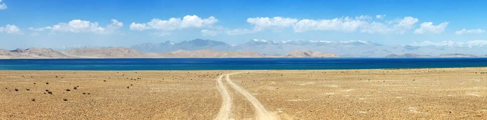Karakul lake and Pamir range in Tajikistan