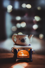 kominek zima czajnik herbata aromaterapia ogień mróz ceramiczny garnek olejki eteryczne zapach 