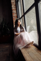Fototapeta premium Amazing pregnant women in long dress. Future mother. Pregnancy