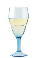Glass with white wine on white background