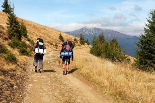 Mount Hoverla or Goverla with two tourists