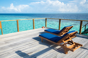 Bed for sunbathing on terrace in resort for tourist