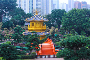The golden pavilion at Nan Lian Garden in Hong Kong
