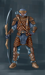 Concept art digital painting or illustration of fantasy archer or bowman with bow.