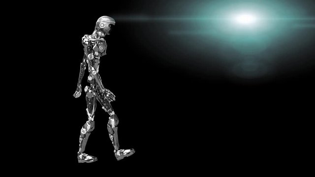 Running cyborg, walking robot render 3D