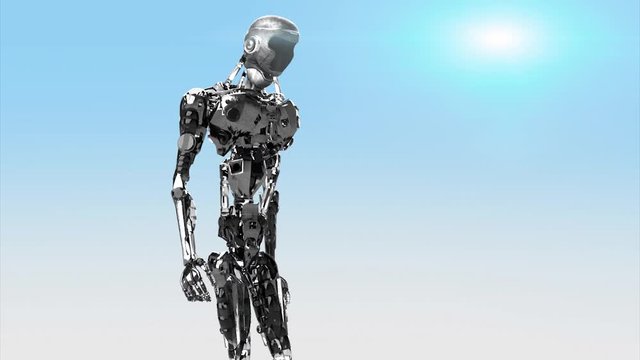 Running cyborg, walking robot render 3D