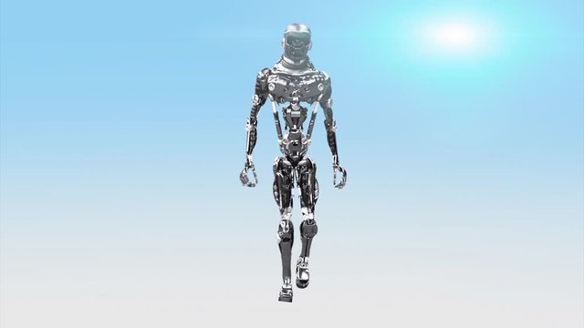 Running cyborg, walking robot render 3D