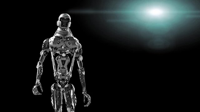 Running cyborg, walking robot render 3D