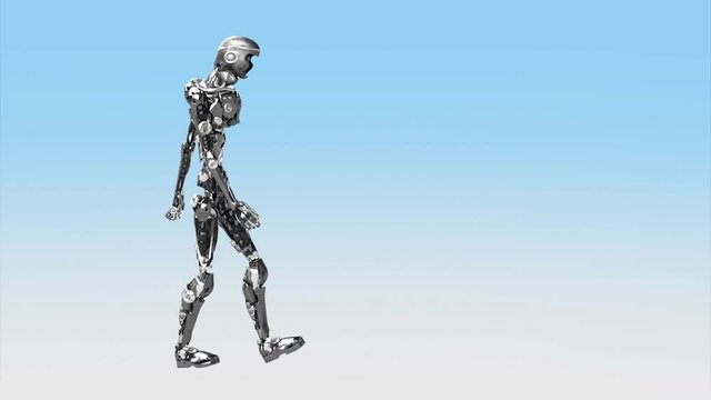 Running cyborg, walking robot render 3D
