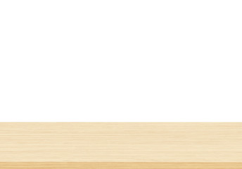 Empty wood table top on white background, Template mock up for display of product