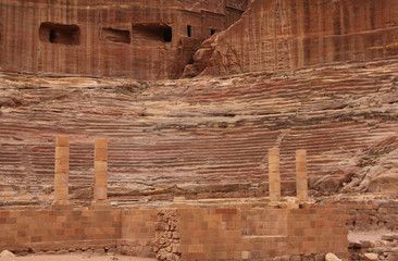 Roman theater in the ancient Arab Nabataean Kingdom city of Petra. Jordan