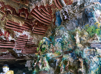 Hpa An, grotte Kaw Gun, peintures et statuettes rupestres