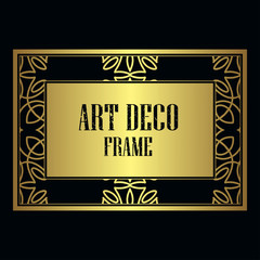 Vintage retro style invitation in Art Deco. Art deco golden border and frame. Creative template in style of 1920s. Vector illustration. EPS 10