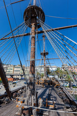 Historical replica of an old galleon, Porto Antico, Old Port of Genoa, Liguria, Italy, Europe