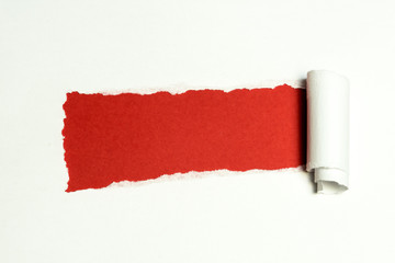 A sheet of white paper torn in the middle. a piece of paper wrapped.