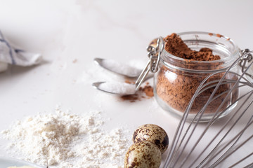 cocoa flour and quail eggs.