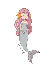 Cute cartoon little mermaid. Siren. Sea theme.