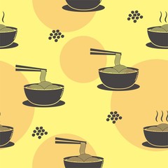 Noodle in bowl seamless pattern with yellow color 