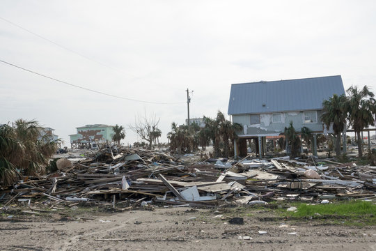 Debris And Destroyed Buildings On Gulf Coast In The Aftermath Of Hurricane Michael