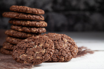 Homemade chocolate chip cookies. Sweet natural pastries.