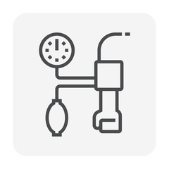 Blood pressure monitor vector icon may called sphygmomanometer consist of arm, gauge meter, band strap, inflator. Electronic device or health care equipment for patient, doctor to check heart rate.