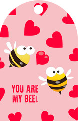Cute Valentines day card with funny cartoon bees