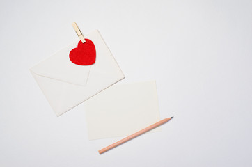 Envelope and Red Heart, Love Letter, Valentine's Day Concept, Top View