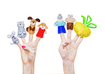 Isolated woman's hands with finger puppet