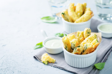 Baked Zucchini Fries with Pesto Greek yogurt sauce