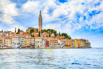Cityscape of Rovinj touristic village at the Adriatic sea Istria, Croatia