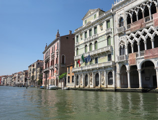 20.06.2017, Venice, Italy: View of historic buildings and canals from gondola