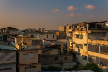 Old buildings in Thailand on an early evening