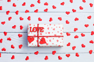 Valentines day concept with hearts and gift box.